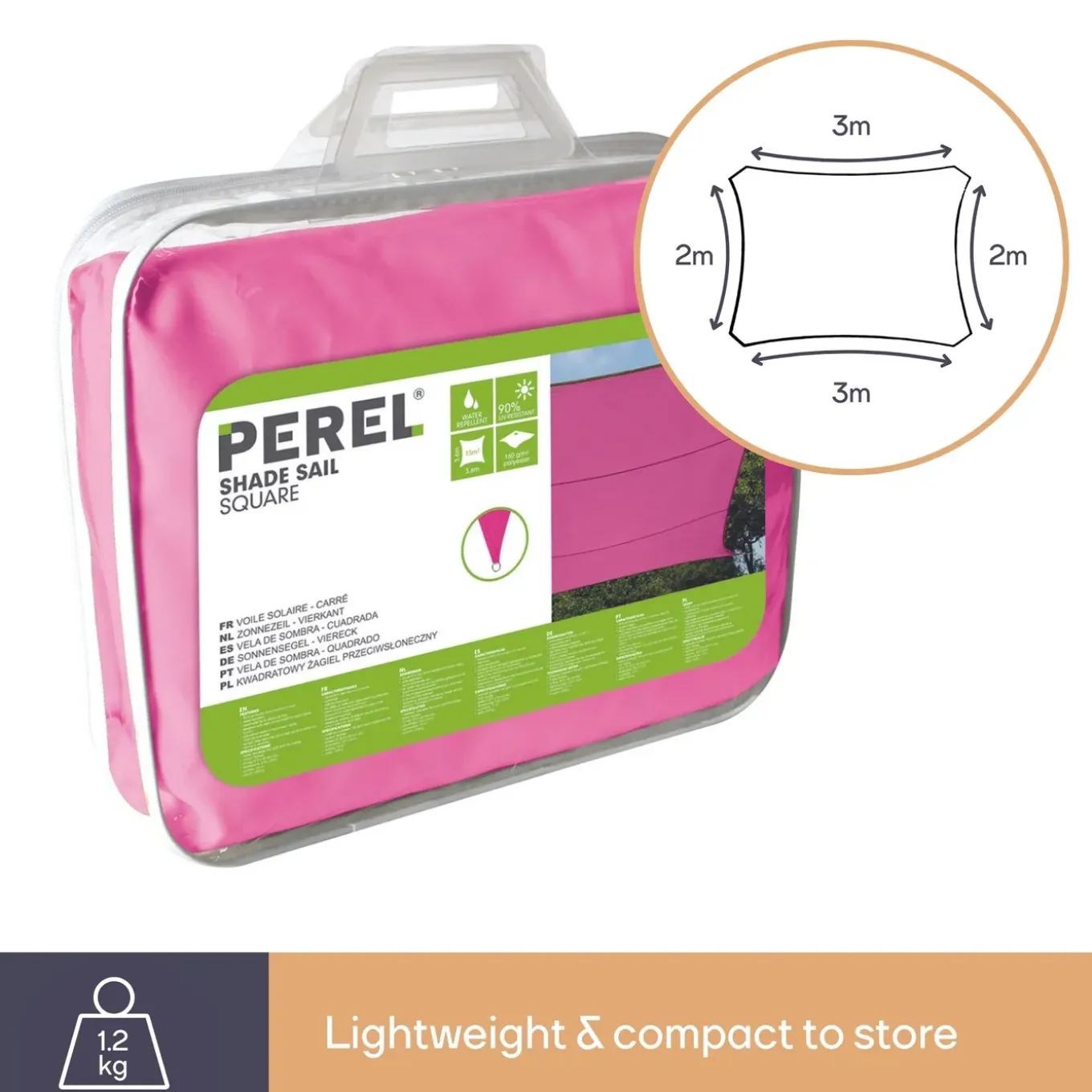 Perel Gss4320fu Schaduwdoek 2x3m Waterafstotend Voor Tuin En Terras