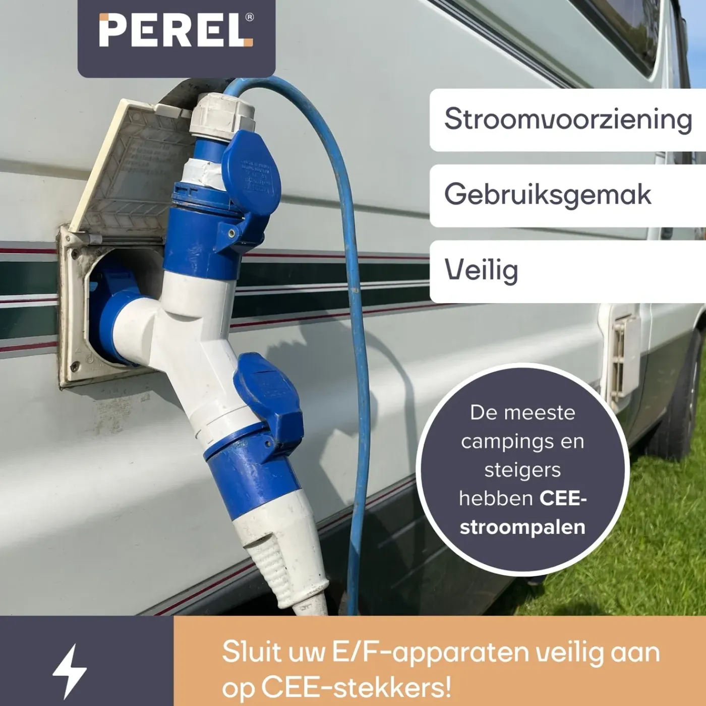 Perel Verloopkabel, H07RN-F 3G1.5, 0.4 m, 3680 W, Binnen en buiten, IP44, Zwart, Rubber