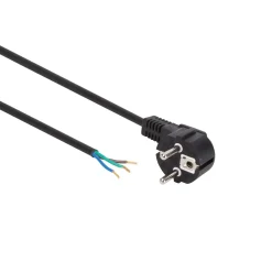 Perel Voedingskabel, H05VV-F 3G0.75, 3 m, 10 A/230 V, 2500 W, type E/F 90°, voor binnen, pvc, zwart