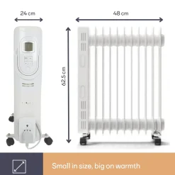 Perel 2500w Olieradiator Met 11 Ribben, 3 Warmtestanden, Lcd-display, 24 X 48 X 62.5 Cm, 2500 W, Wi
