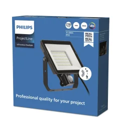 Philips Breedstraler ProjectLine - Zwart - 30W - 2700lm - Warm Wit - IP65 - met Bewegingssensor