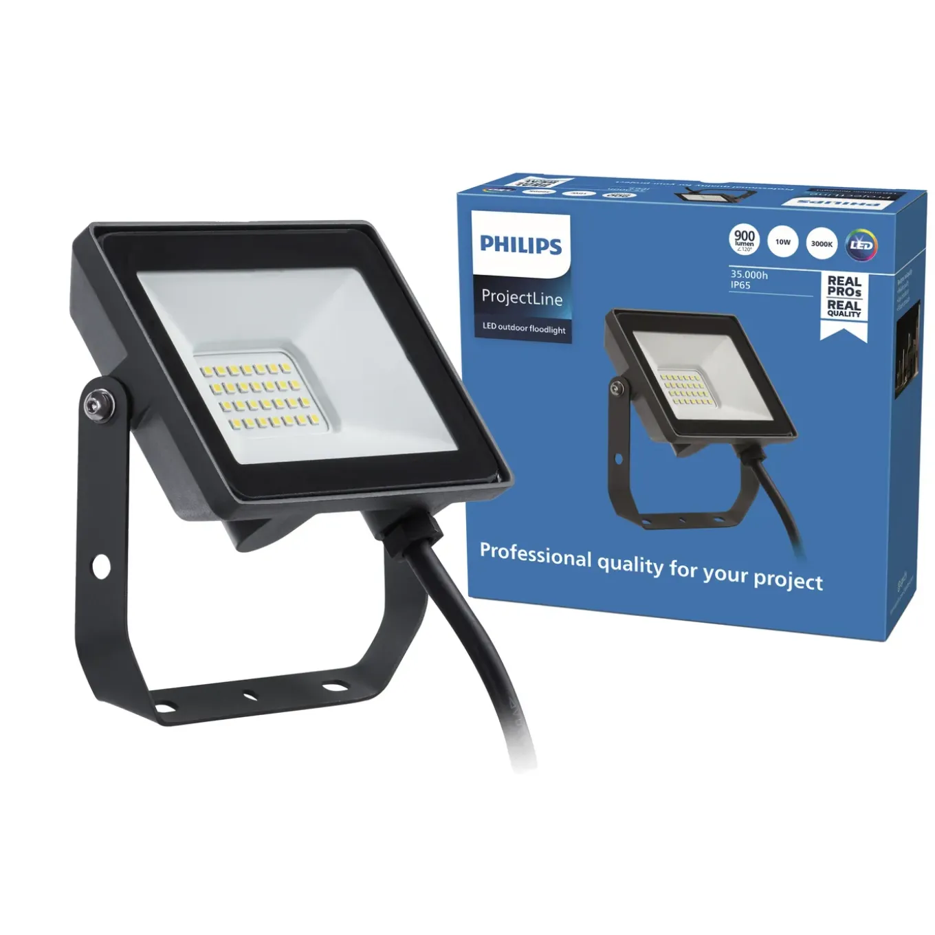 Philips Breedstraler ProjectLine - Zwart - 10W - 900lm - Warm Wit - IP65