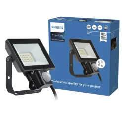 Philips Breedstraler ProjectLine - Zwart - 20W - 1800lm - Warm Wit - IP65 - met Bewegingssensor
