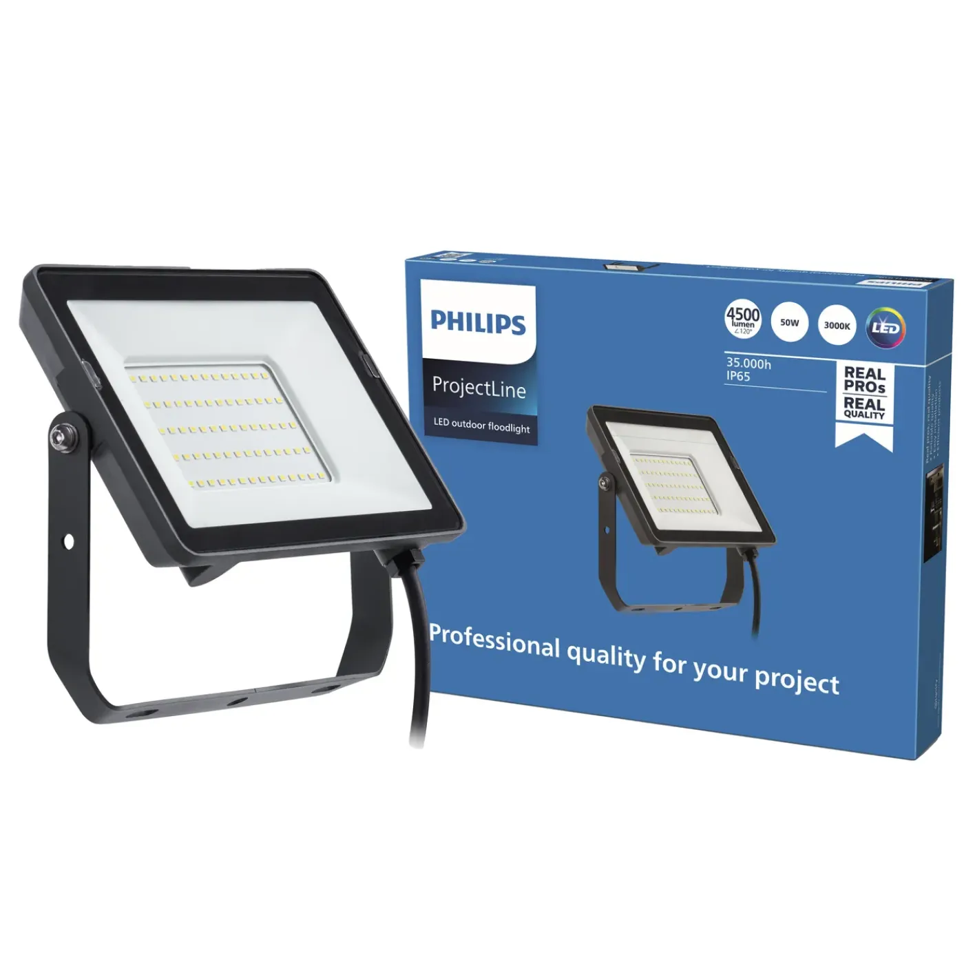 Philips Breedstraler ProjectLine - Zwart - 50W - 4500lm - Warm Wit - IP65