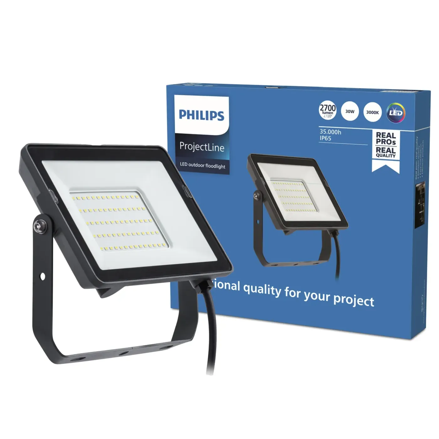 Philips Breedstraler ProjectLine - Zwart - 30W - 2700lm - Warm Wit - IP65