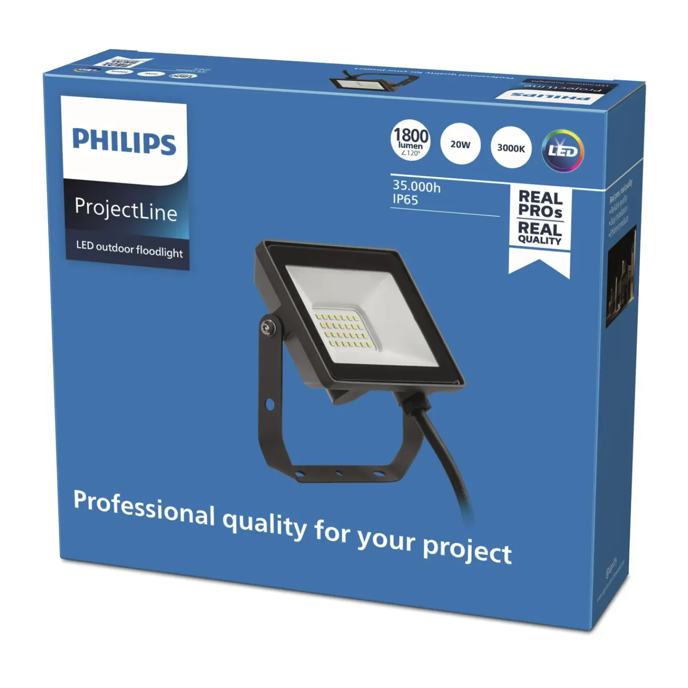 Philips Breedstraler ProjectLine - Zwart - 20W - 1800lm - Warm Wit - IP65