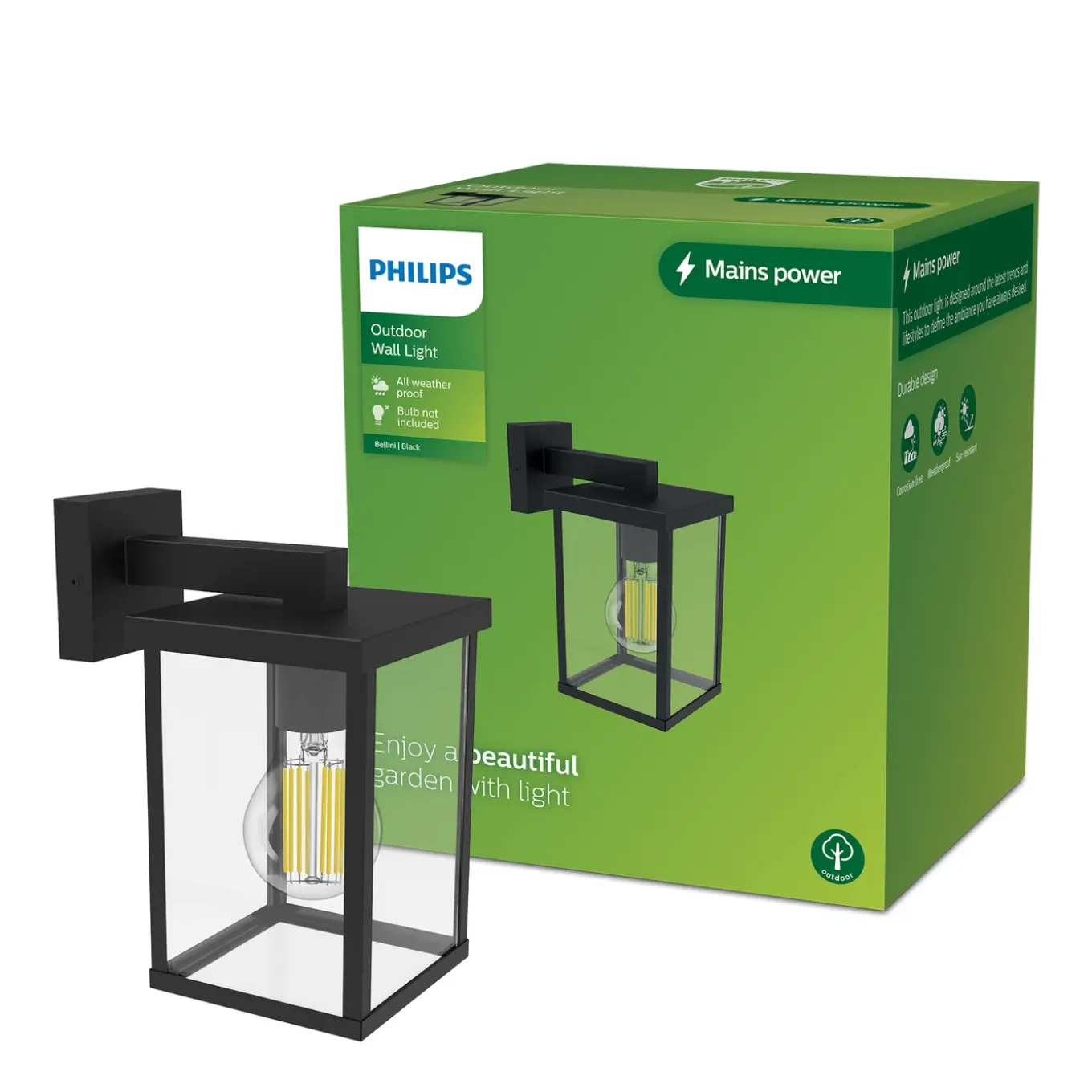 Philips Buitenwandlamp Bellini - Zwart - E27