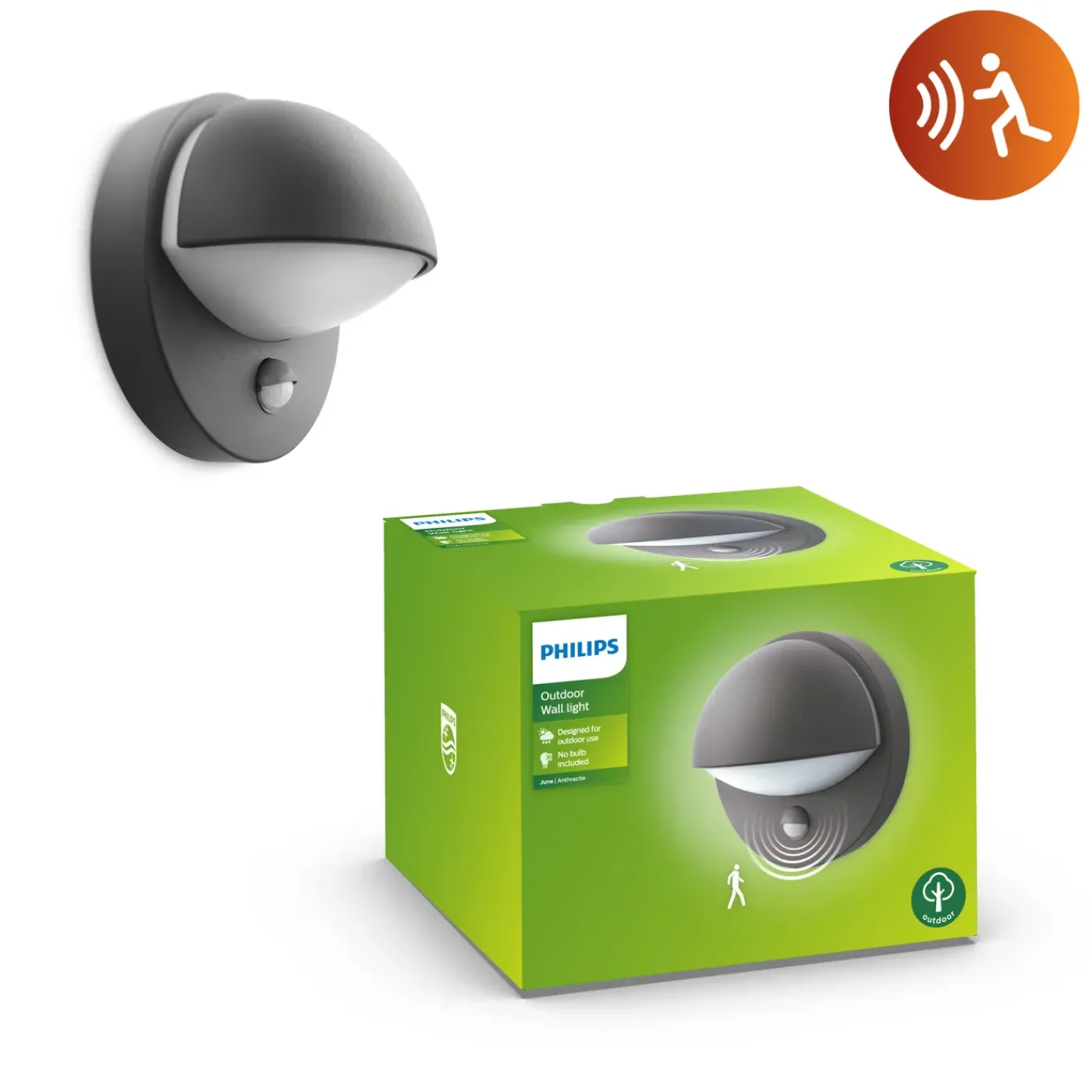 Philips Buitenwandlamp June - Antraciet - E27 - 12W - met Sensor