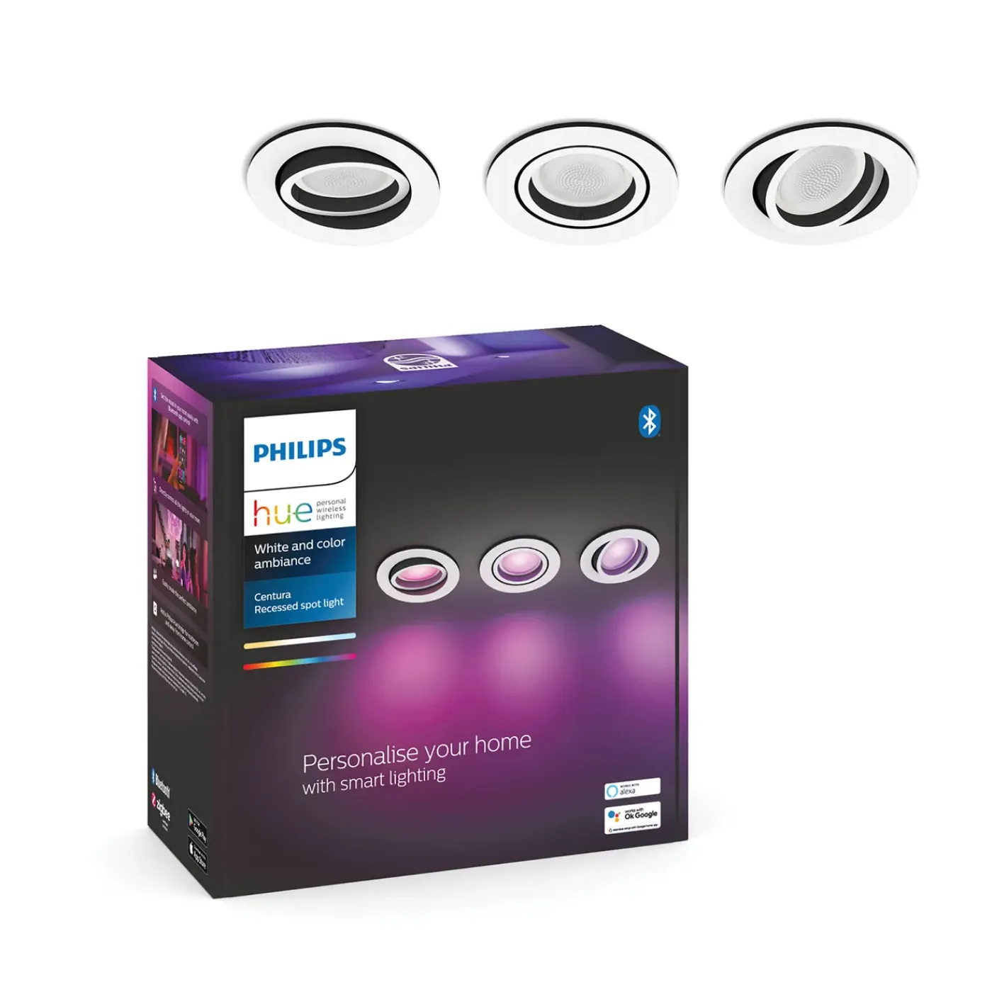 Philips Hue inbouwspot Centura rond wit gekleurd en wit licht GU10 5,7W 3 stuks