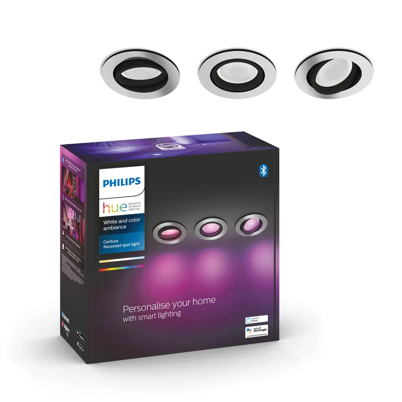 Philips Hue inbouwspot Centura aluminium wit en gekleurd GU10 5,7W 3 stuks