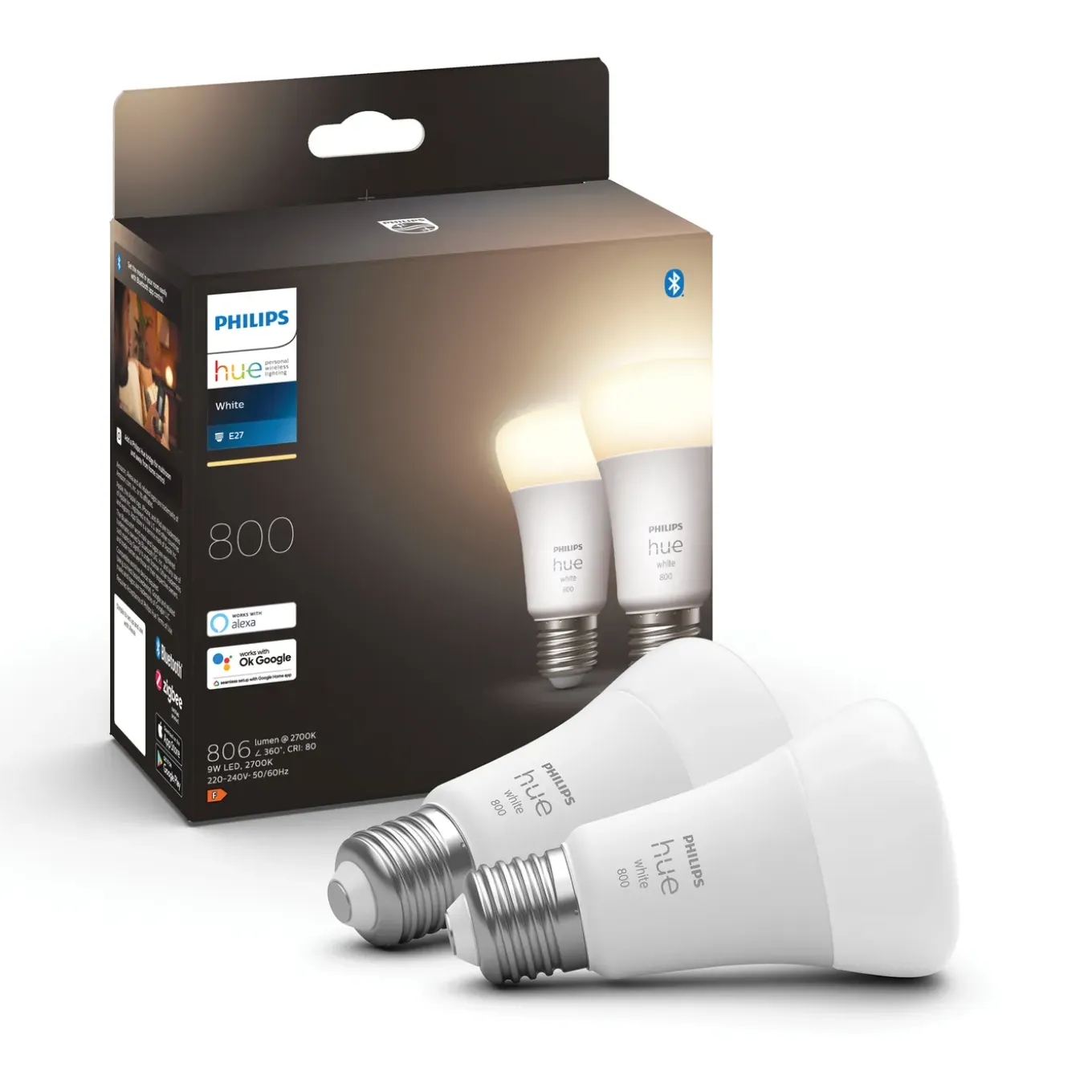 Philips Hue ledlamp warm wit E27 9W 2 stuks