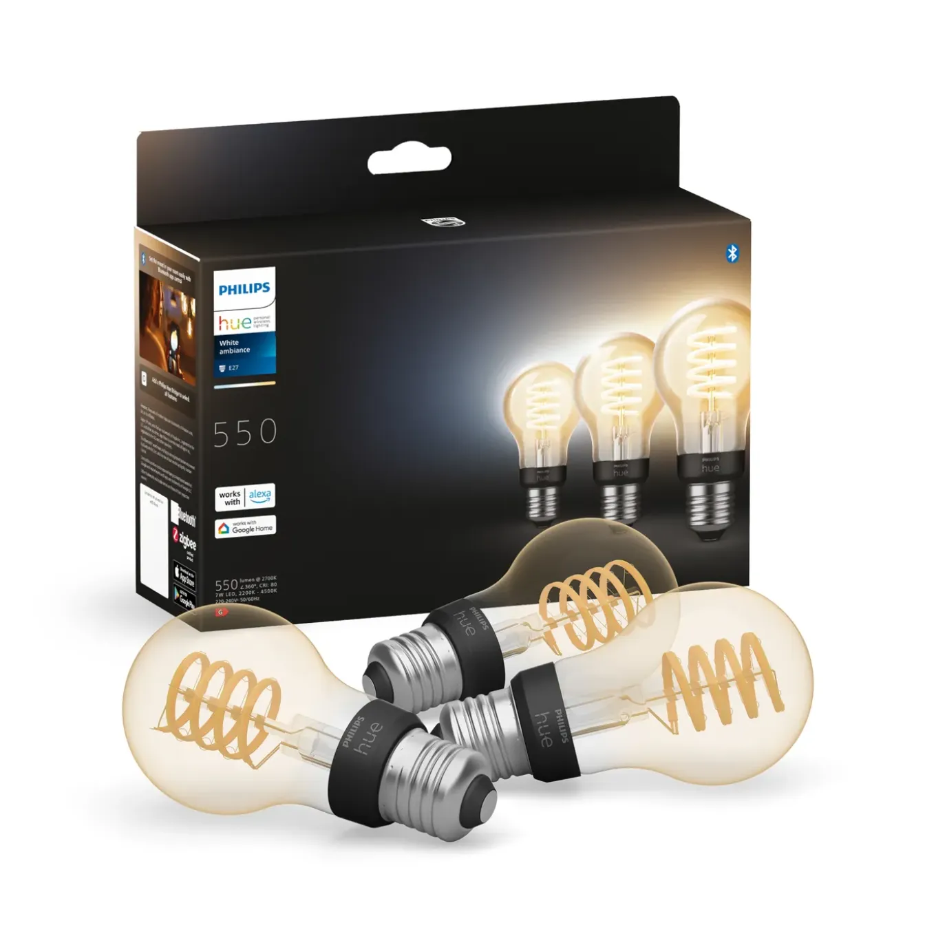Philips Hue Led Set Van 3 E27 Standaard Lampen (a60) Filament Spiraal Goud Warm Tot Koelwit Licht