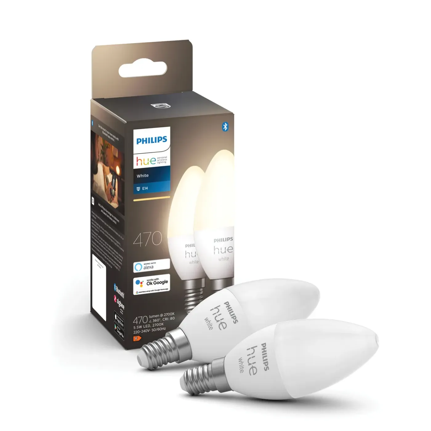 Philips Hue slimme ledlamp P45 warm wit E14 5,7W 2 stuks