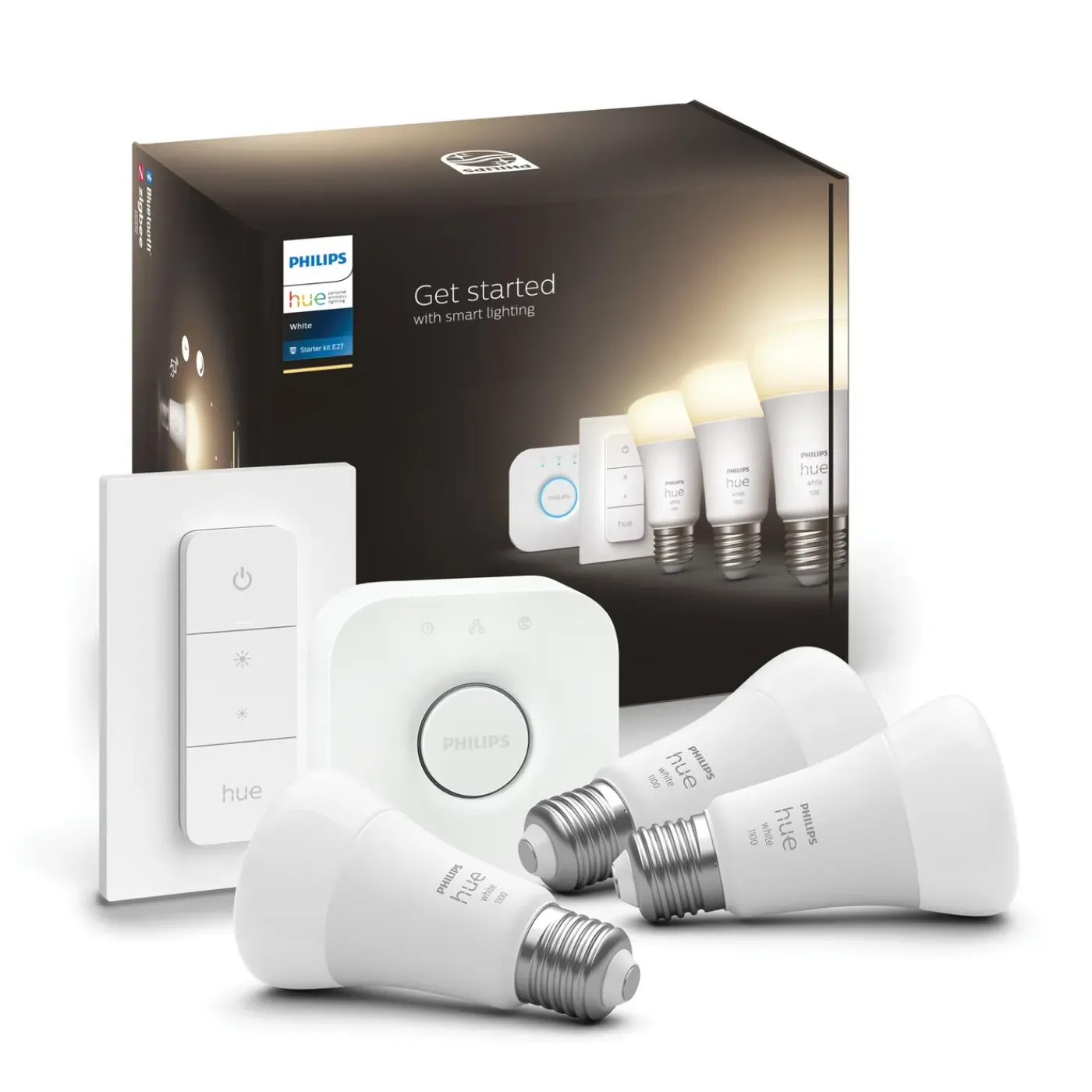 Philips Hue starterkit - warmwit licht - 3 lampen - E27 - 1100lm - 1 dimmer switch