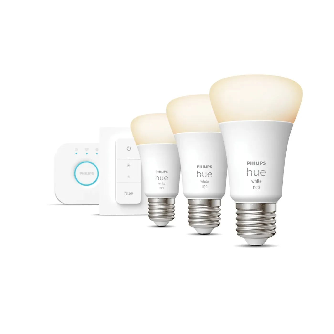 Philips Hue starterkit - warmwit licht - 3 lampen - E27 - 1100lm - 1 dimmer switch