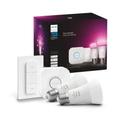 Philips Hue starterkit wit en gekleurd licht E27 9W 2 stuks met Hue Bridge en Hue Dimmer switch