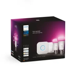 Philips Hue starterkit wit en gekleurd licht E27 9W 2 stuks met Hue Bridge en Hue Dimmer switch