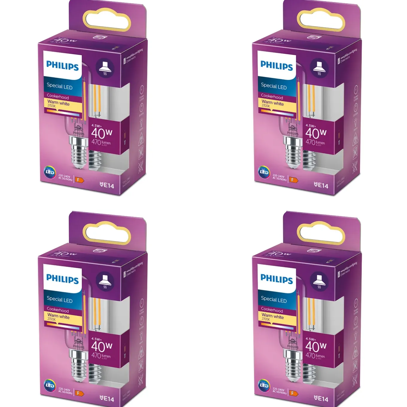 Philips LED AfzuigkapLamp E14 - 40W - Warmwit Licht - 4 Stuks
