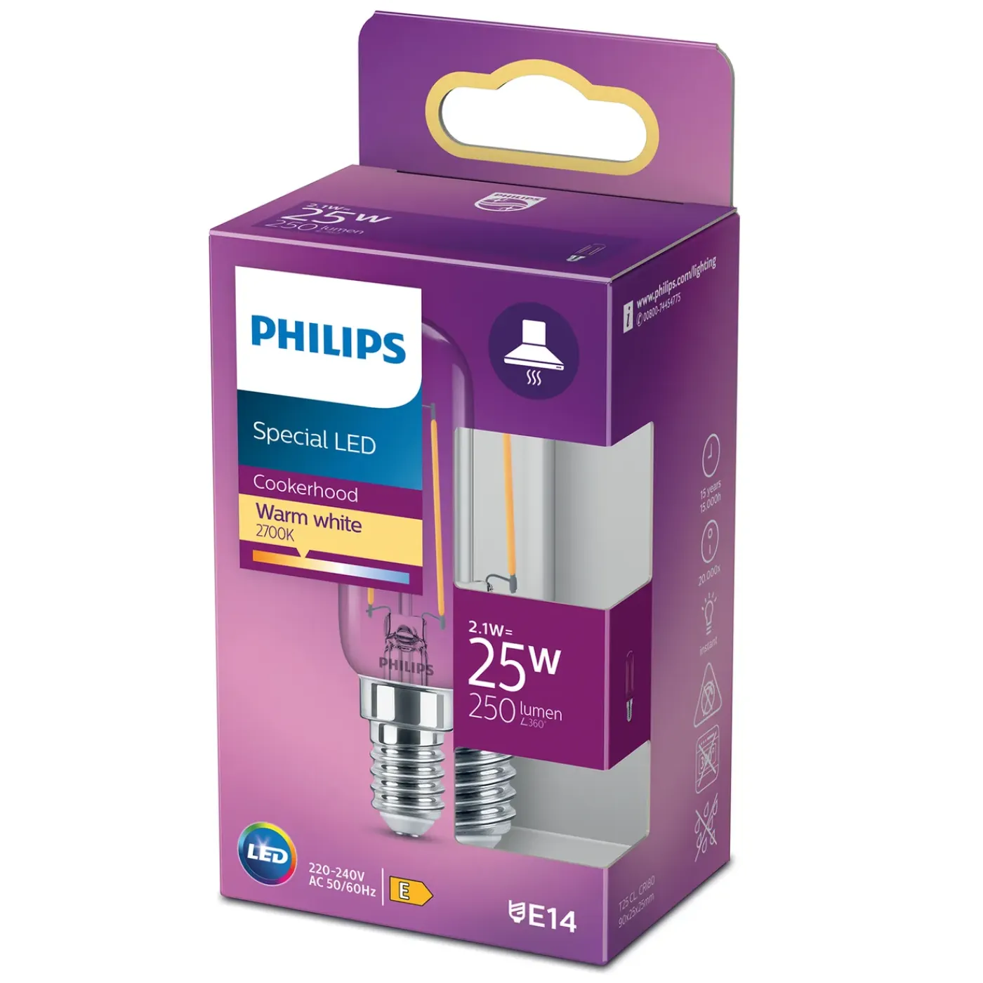 Philips Ledlamp T25 Transparant - E14 - 2,1W - Warm Wit