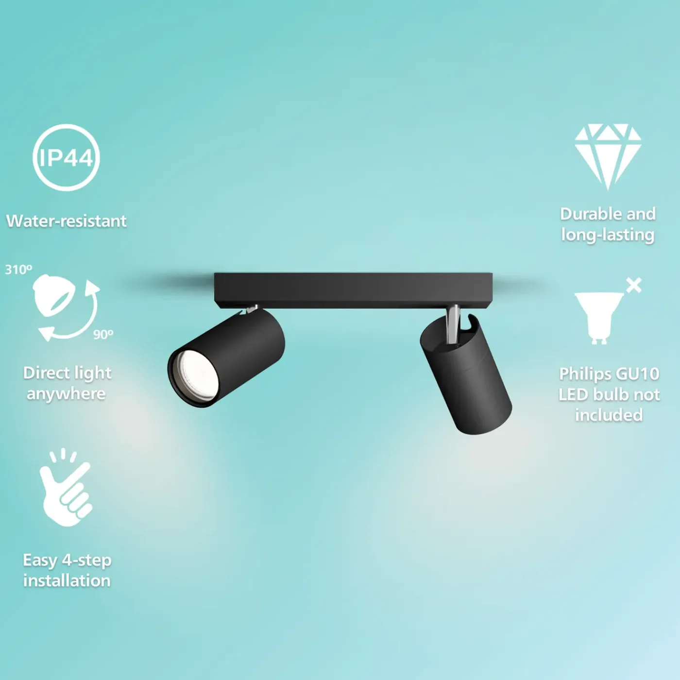 Philips Opbouwspot Idris - Zwart - 11,9cm - 2xGU10