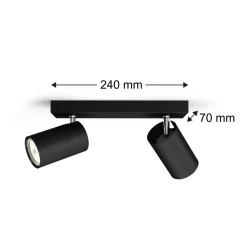 Philips Opbouwspot Kosipo - Zwart - 24cm - 2xGU10