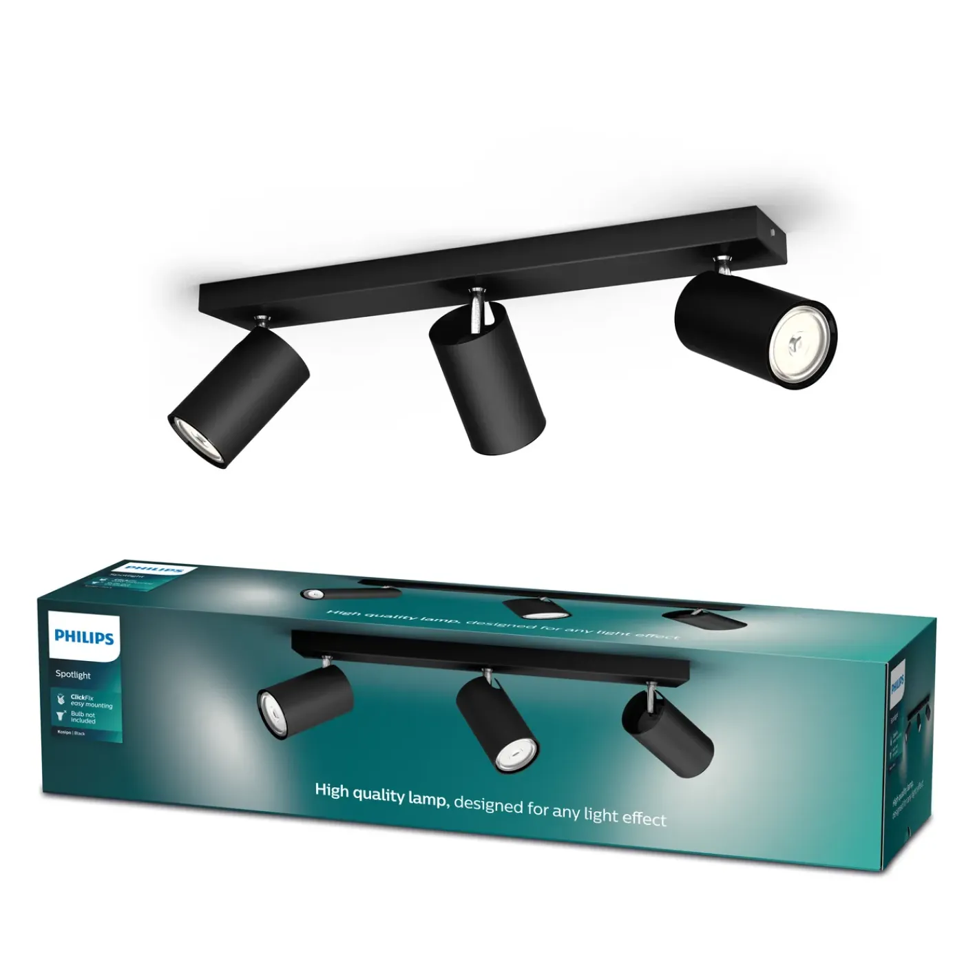 Philips Opbouwspot Kosipo - Zwart - 44,3cm - 3xGU10