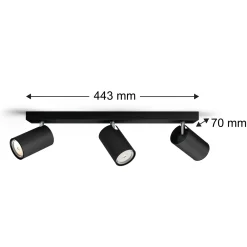 Philips Opbouwspot Kosipo - Zwart - 44,3cm - 3xGU10
