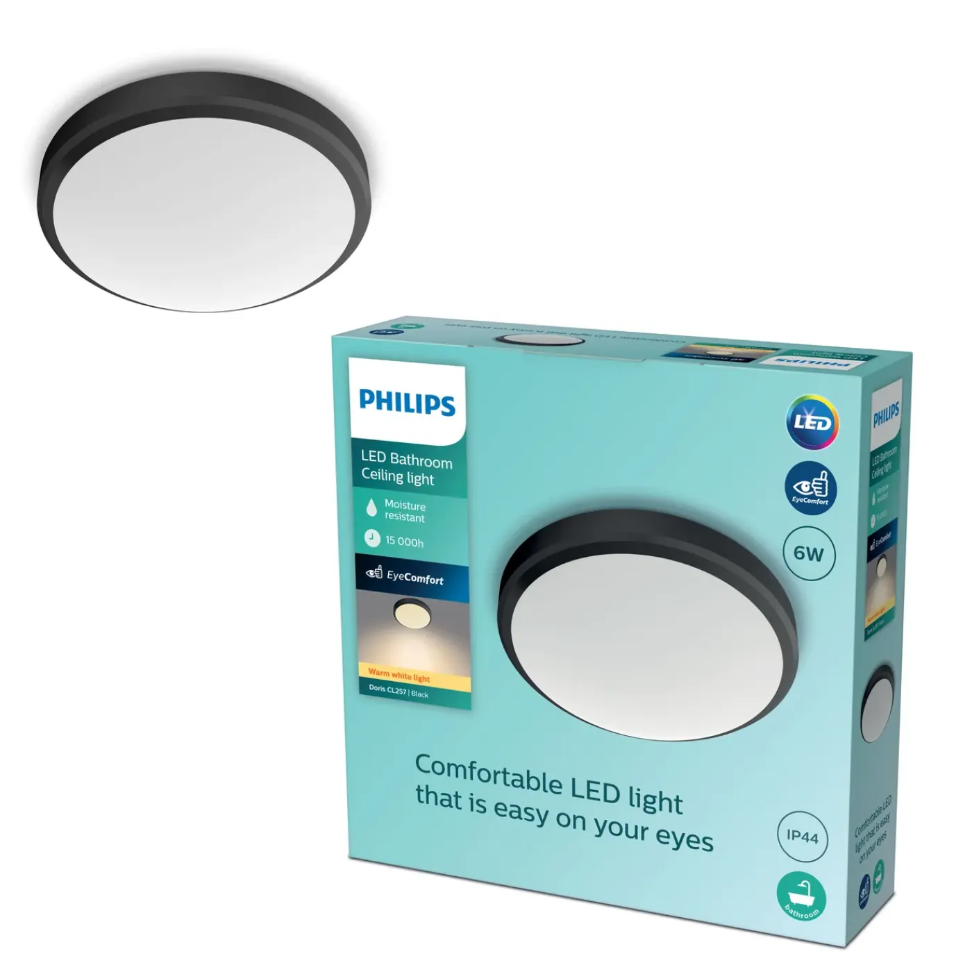 Philips plafondlamp Doris zwart ø22cm 6W