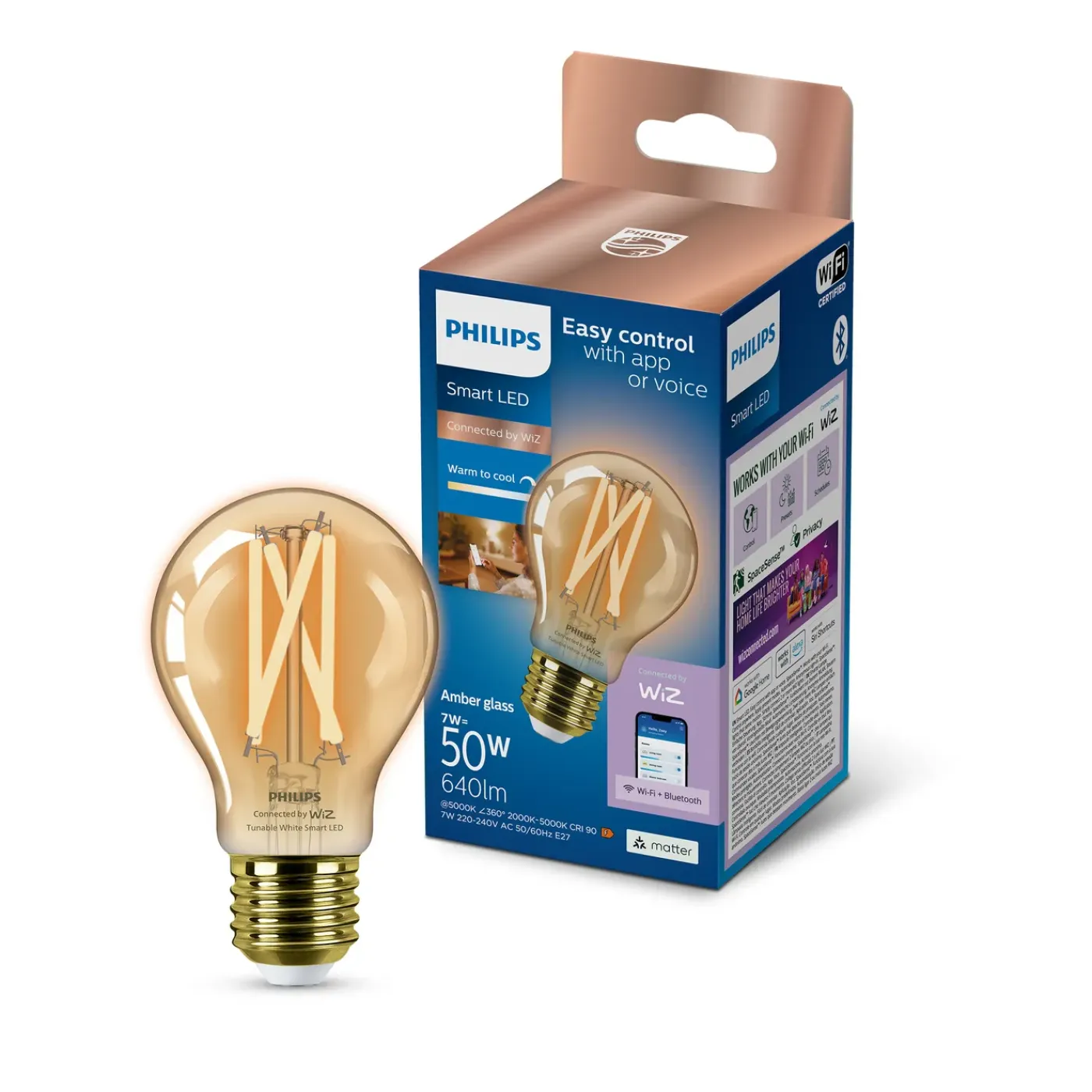 Philips slimme ledfilamentlamp A60 amber E27 7W