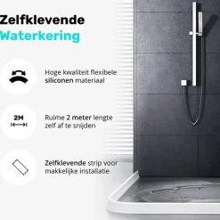 Pitt & Co. Waterkering Douche Zelfklevend – Waterstopper - 200 cm x 3cm x 4cm – Wit