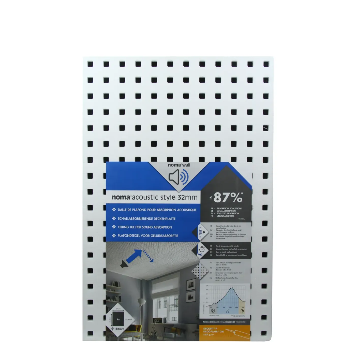 Decoflair Plafondtegel Noma Acoustic Style polystyreen 58,5x39x3,2cm 4st