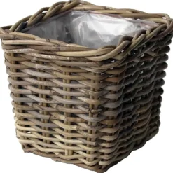 Van Der Leeden Planten/bloemen Mand - Rotan - Gevlochten Riet - L27xb27xh25 Cm