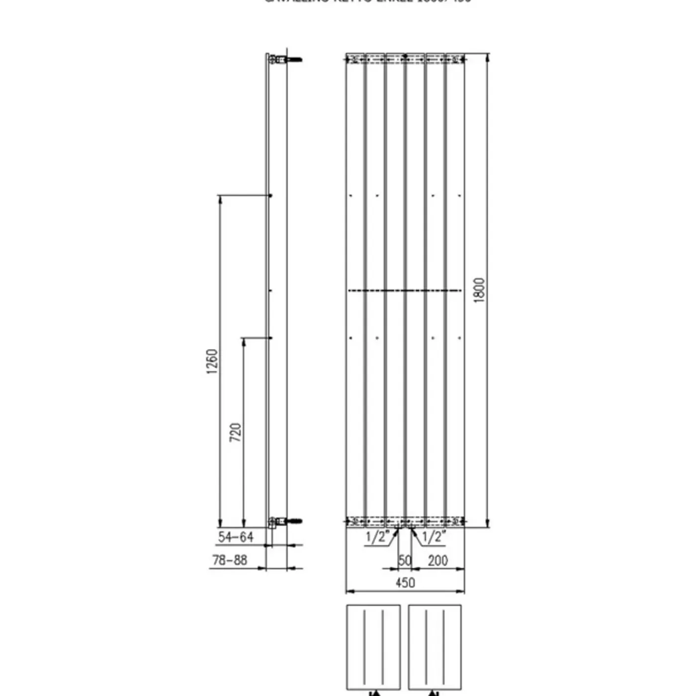 Plieger Cavallino Retto Designradiator Verticaal Enkel Middenaansluiting 1800x450mm 910w Wit