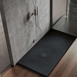 Poalgi - Douchebak Extra Plat Antislip - Serie Hos's - Zwart - 70x90 Cm - Textuur Leisteen