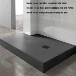 Poalgi - Douchebak Extra Plat Antislip - Serie Hos's - Zwart - 70x90 Cm - Textuur Leisteen