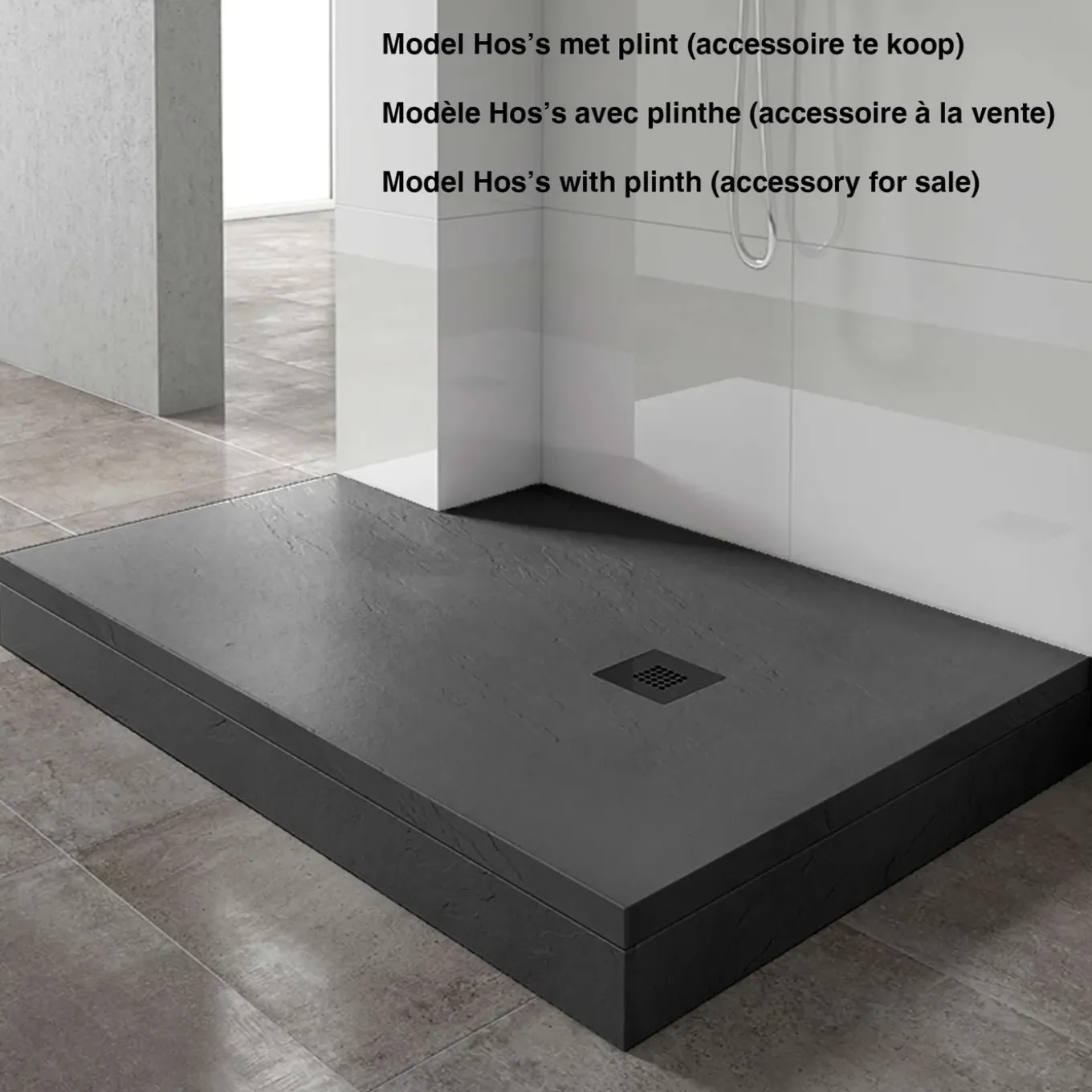 Poalgi - Douchebak Extra Plat Antislip - Serie Hos's - Zwart - 70x90 Cm - Textuur Leisteen