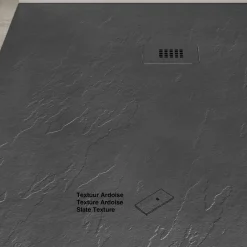 Poalgi - Douchebak Extra Plat Antislip - Serie Hos's - Zwart - 70x90 Cm - Textuur Leisteen