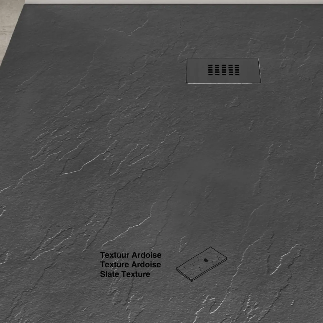 Poalgi - Douchebak Extra Plat Antislip - Serie Hos's - Zwart - 70x90 Cm - Textuur Leisteen