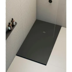 Poalgi - Douchebak Extra Plat Antislip - Serie Hos's - Zwart - 70x90 Cm - Textuur Leisteen