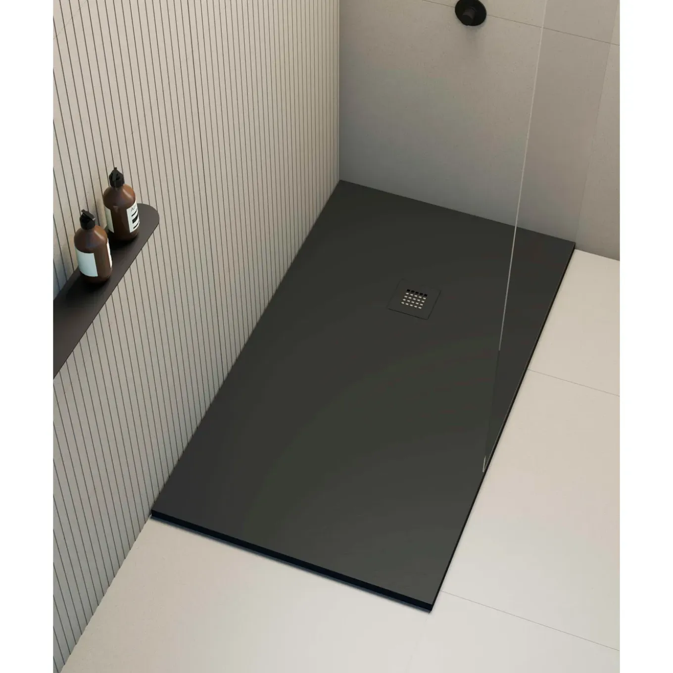 Poalgi - Douchebak Extra Plat Antislip - Serie Hos's - Zwart - 70x90 Cm - Textuur Leisteen