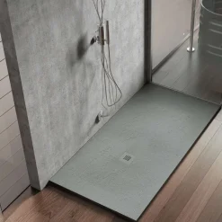Poalgi - Douchebak Extra Plat Antislip - Serie Hos's - Cement - 100x180 Cm - Textuur Leisteen