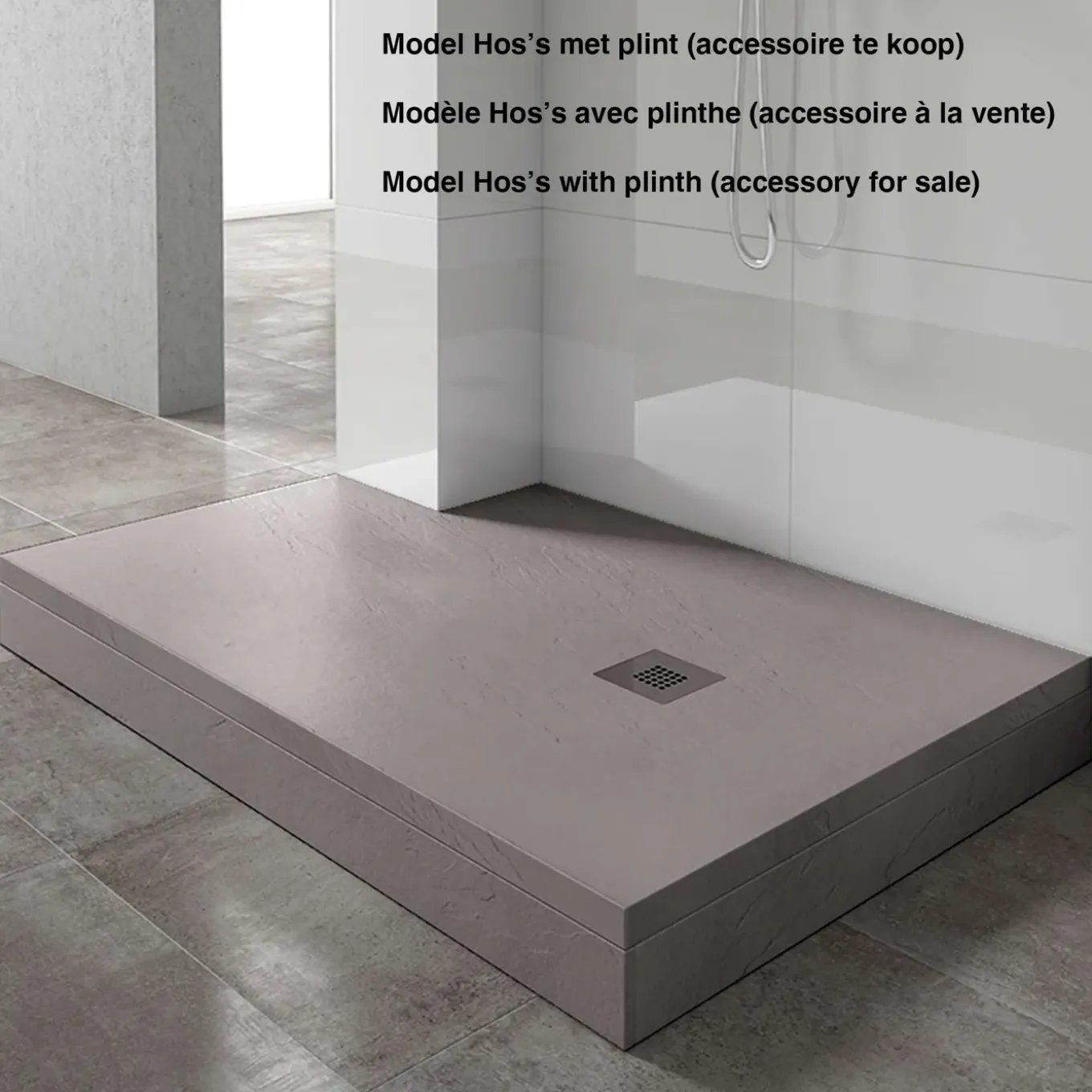 Poalgi - Douchebak Extra Plat Antislip - Serie Hos's - Cement - 100x180 Cm - Textuur Leisteen