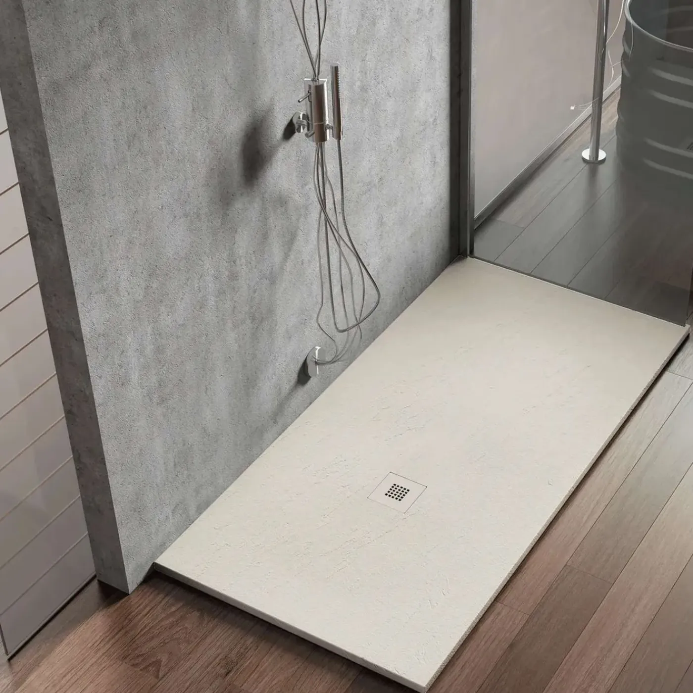 POALGI - Douchebak Extra Plat Antislip - Serie Hos's - Ivoor - 90x120 Cm - Textuur Leisteen