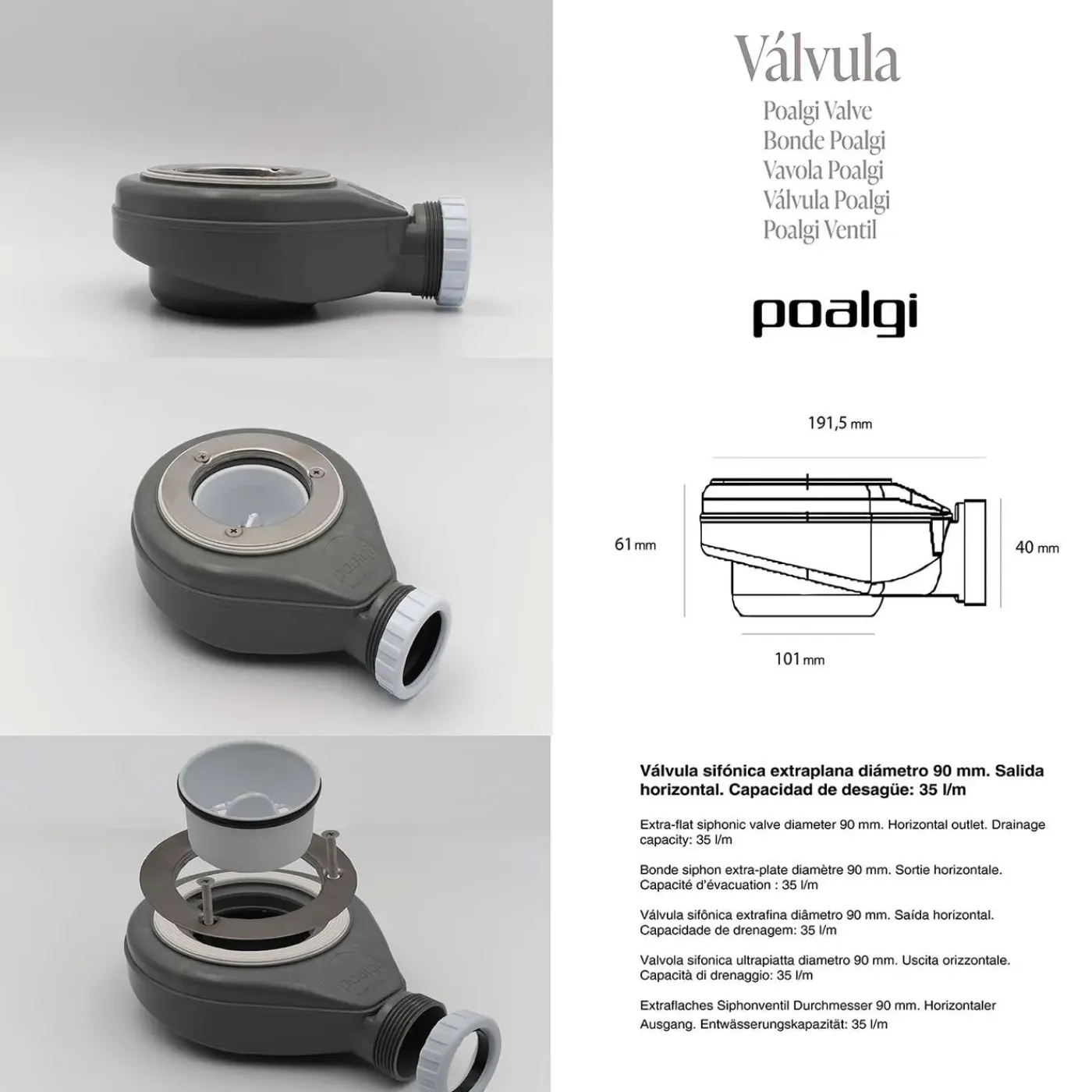 POALGI - Douchebak Extra Plat Antislip - Serie Hos's - Ivoor - 90x120 Cm - Textuur Leisteen