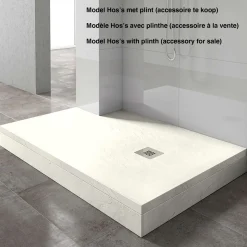 POALGI - Douchebak Extra Plat Antislip - Serie Hos's - Ivoor - 90x120 Cm - Textuur Leisteen