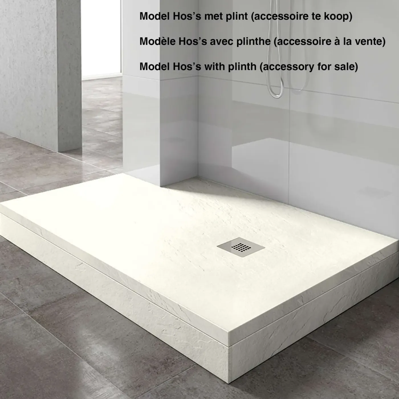 POALGI - Douchebak Extra Plat Antislip - Serie Hos's - Ivoor - 90x120 Cm - Textuur Leisteen