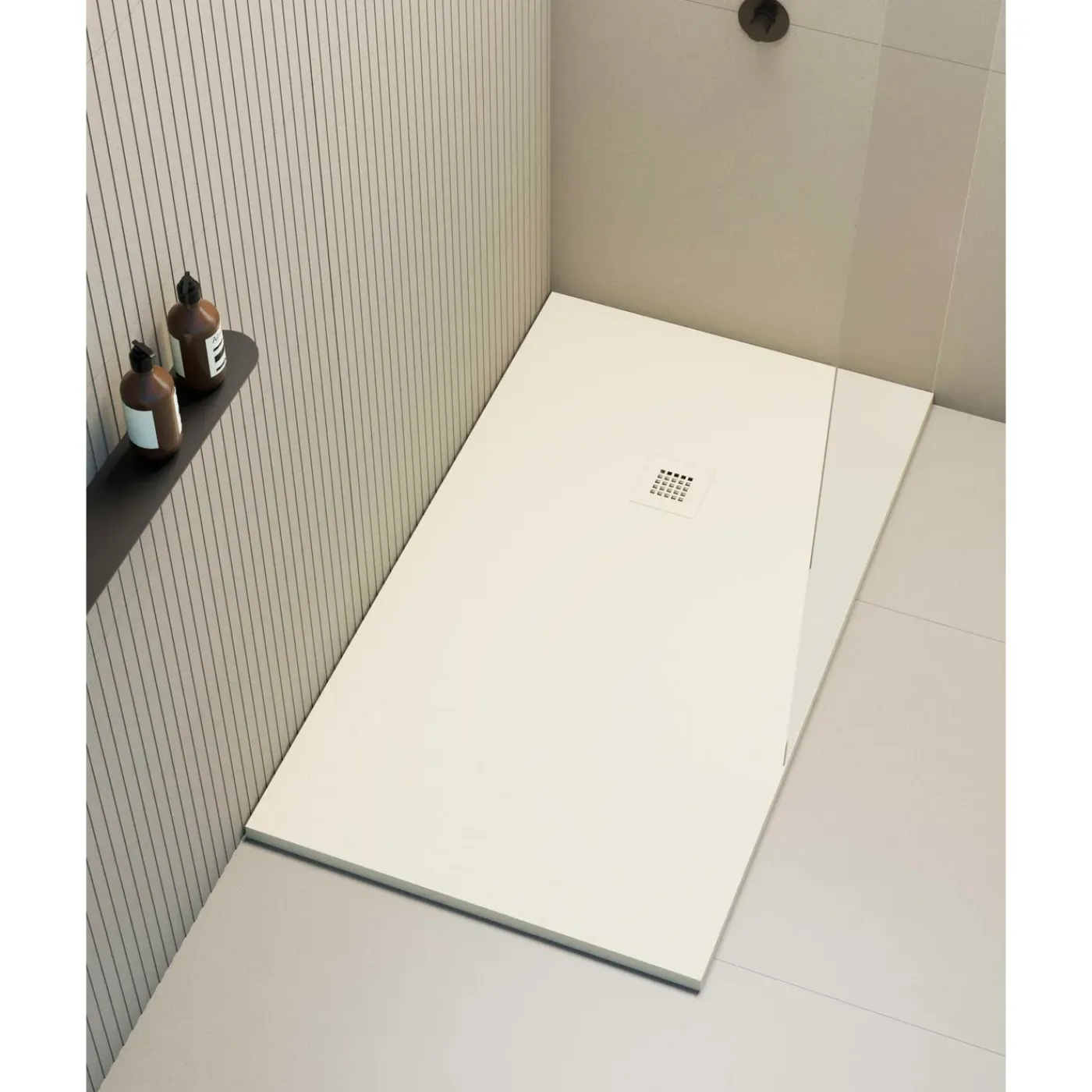 POALGI - Douchebak Extra Plat Antislip - Serie Hos's - Ivoor - 90x120 Cm - Textuur Leisteen