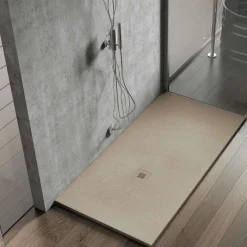 POALGI - Douchebak Extra Plat Antislip - Serie Hos's - Beige - 80x180 Cm - Textuur Leisteen