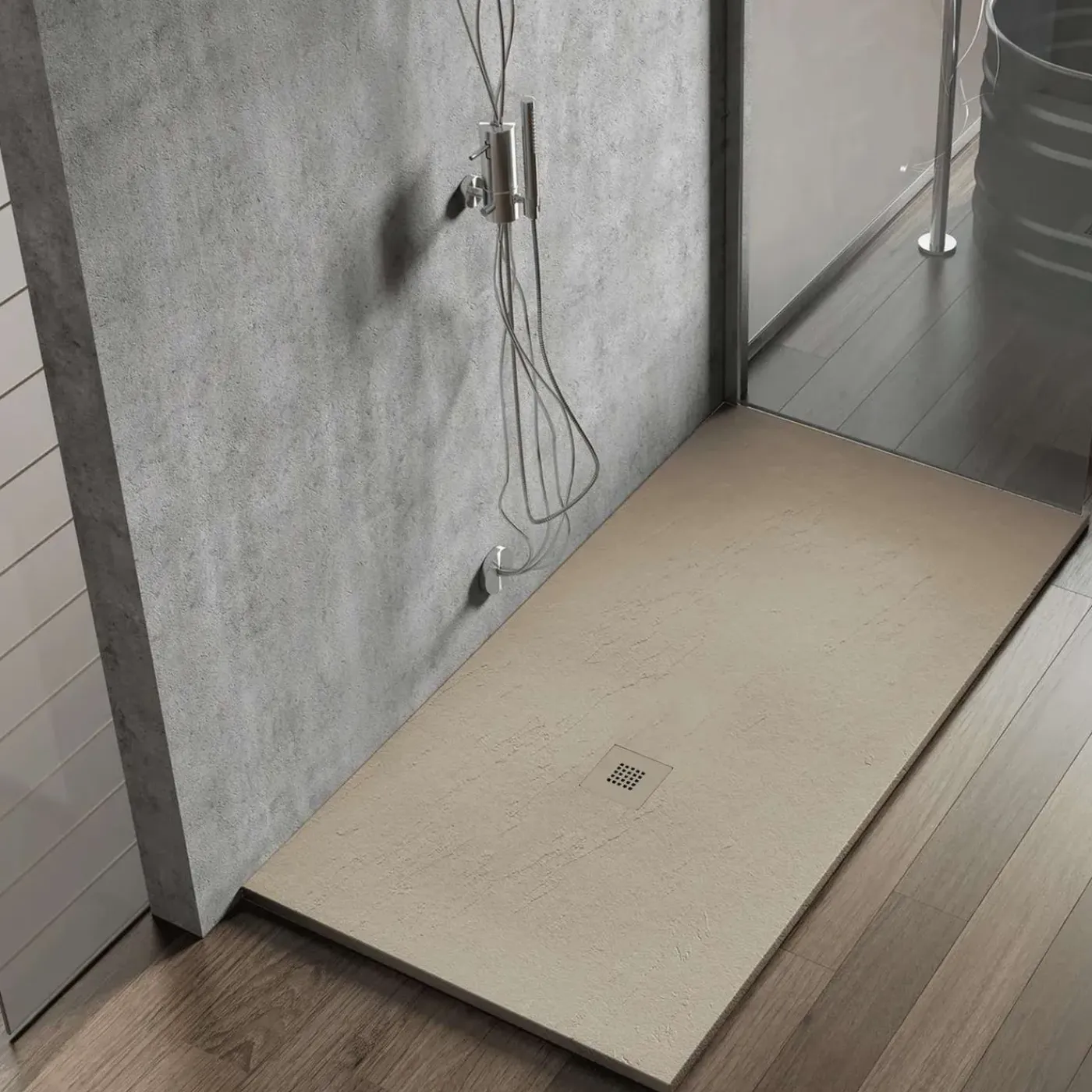 POALGI - Douchebak Extra Plat Antislip - Serie Hos's - Beige - 80x180 Cm - Textuur Leisteen