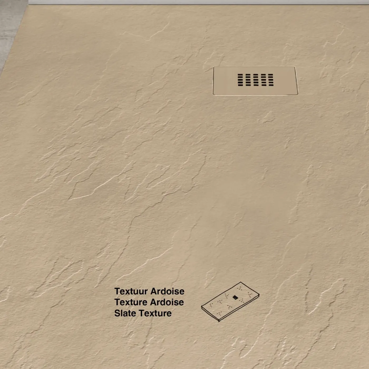 POALGI - Douchebak Extra Plat Antislip - Serie Hos's - Beige - 80x180 Cm - Textuur Leisteen